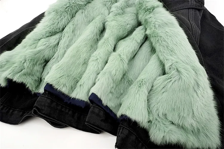 Vintage Winter Denim Jacket Women Korean New Removable Rabbit fur liner Fox Fur Collar Jean Coat Loose Thick Warm Jeans Jacket