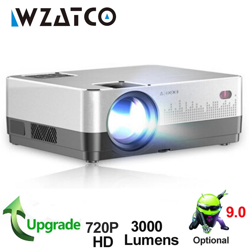 WZATCO H2 3000 люмен HD 720P светодиодный проектор Android 9,0 WiFi Full HD 1080P 4K Мультимедийный lcd Проектор для домашнего кинотеатра