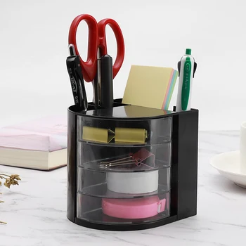 

Multifunction Round Pen Pencil Holder Office Desktop Storage Box Transparent Plaid Pen Pencil Holder School Stationery Supply