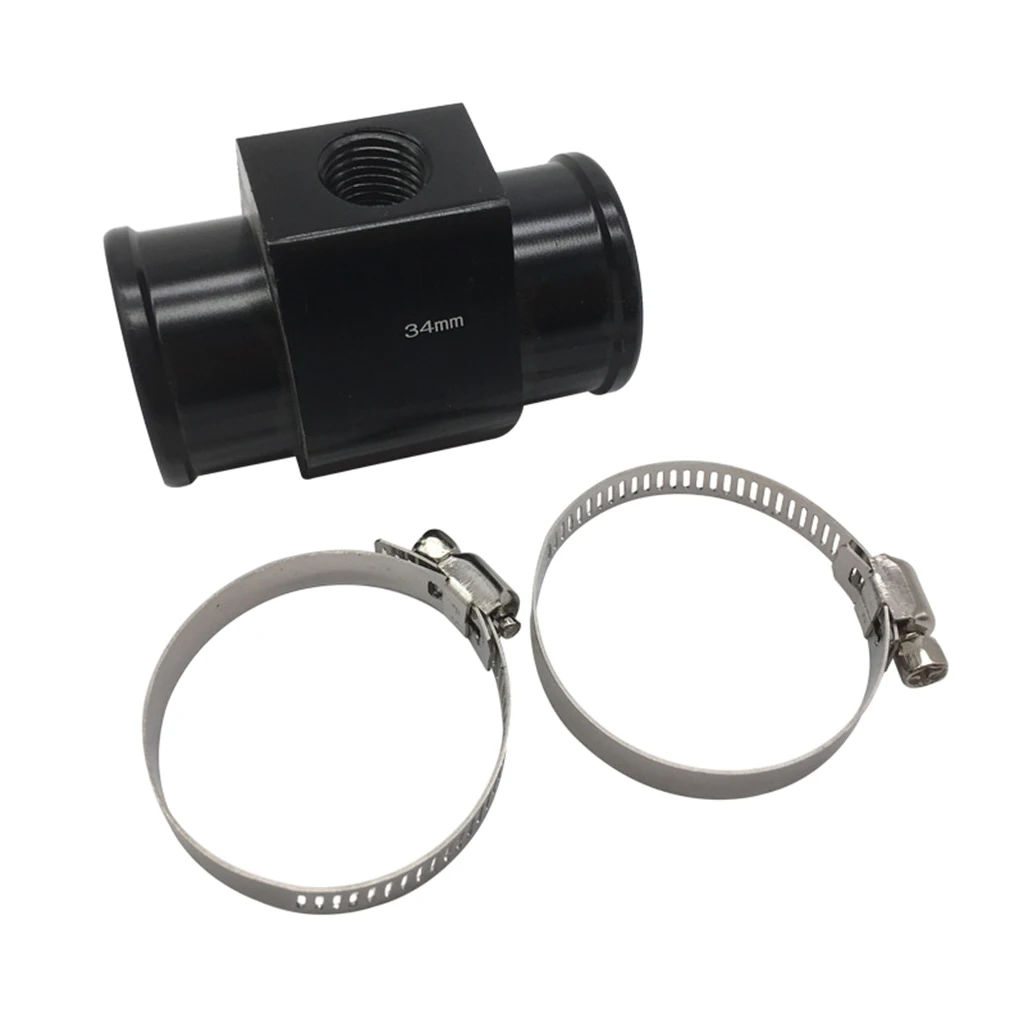 34mm Water Temperature Joint Pipe Temp Sensor Gauge Radiator Hose Adapter, Aluminum, w/ Two Clamps