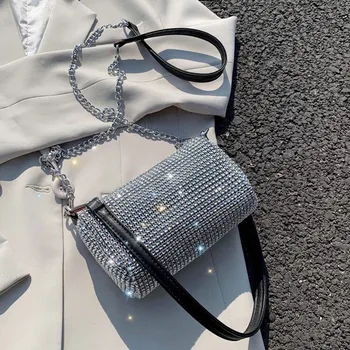 

Women Korean Fashion Rhinestone Bag Glitter Shiny Shoulder Bag Classic Famous Brand Design Handbag Diamonds Armpit Bag 2020
