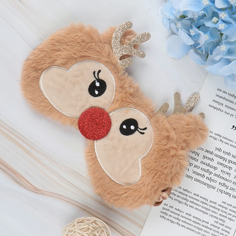 Christmas Deer Eye Mask Cute Animal Eye Cover Plush Fabric Sleeping Mask Eyepatch Winter Cartoon Nap Eye Shade Christmas Gift