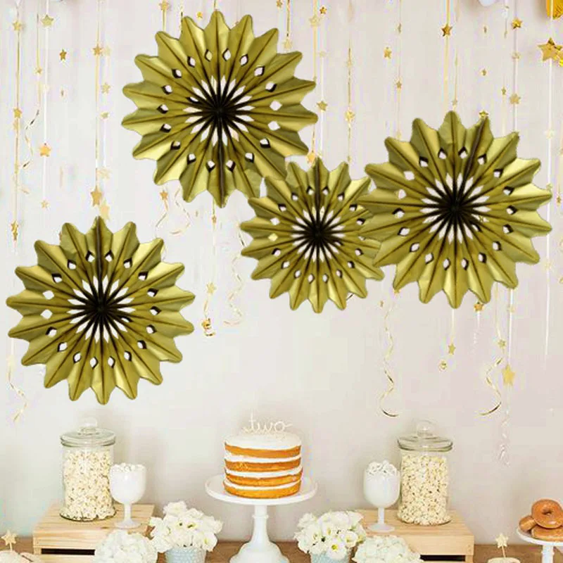 Фотофон с золотыми металлическими веерами 2 шт. 30 см|wedding anniversary|bridal showerpaper rosettes |