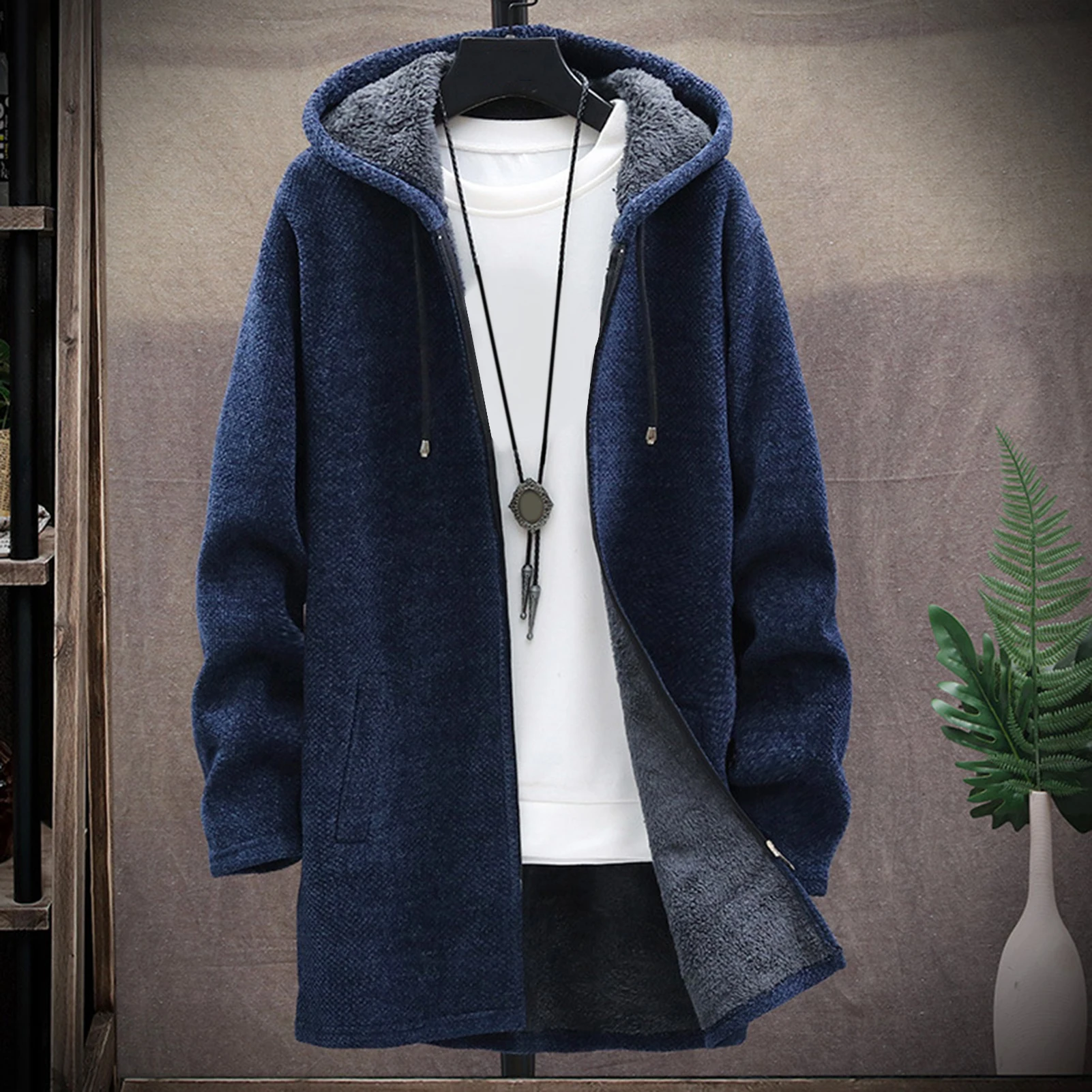 Winter Warm Jacket Men Coat Casual Coat Knitted Coat Autumn Winter Long Sleeve Plush Liner Sweater Zipper Knitted Coat680_voghion.com