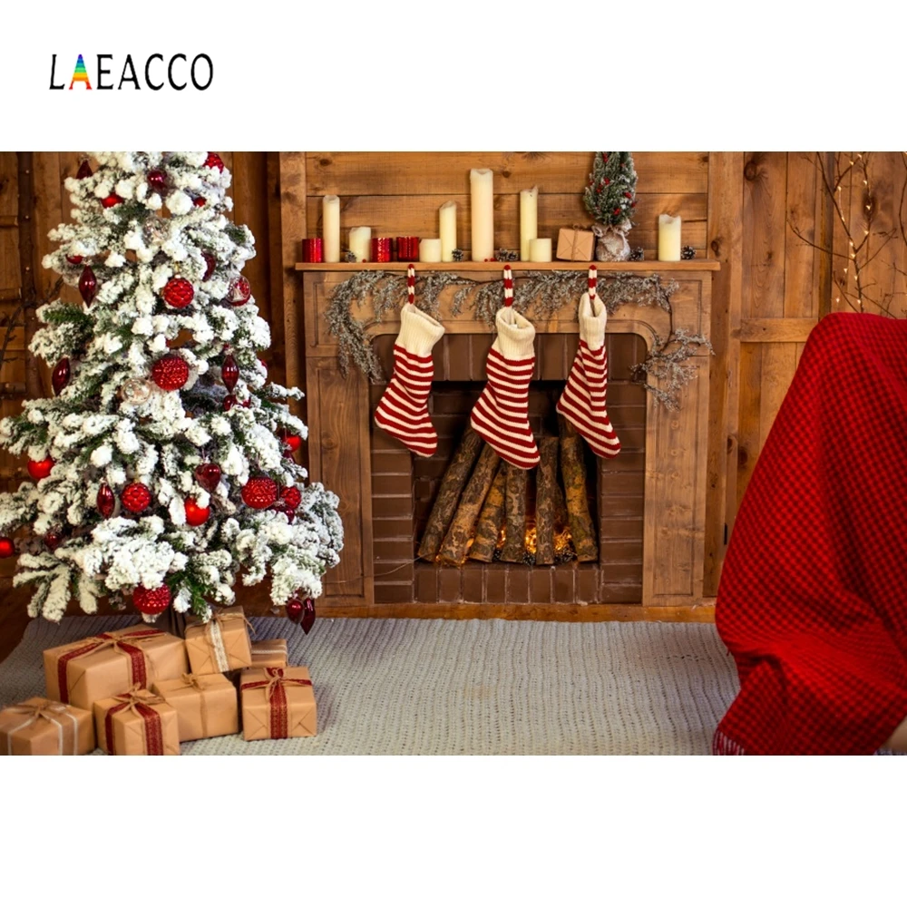 

Laeacco Christmas Tree Curtain Window Carpet Pillow Photography Backgrounds Customized Photographic Backdrops For Photo Studio