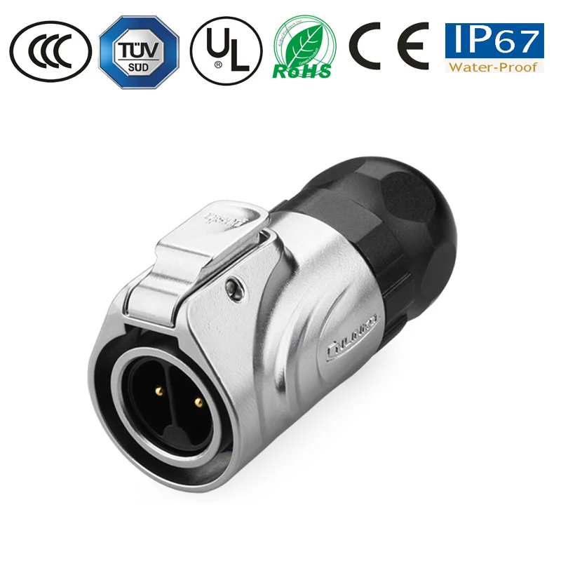 Waterproof connector M16 2 pin IP67 power metal connector round plug male plug female socket 10A electrical seal connector