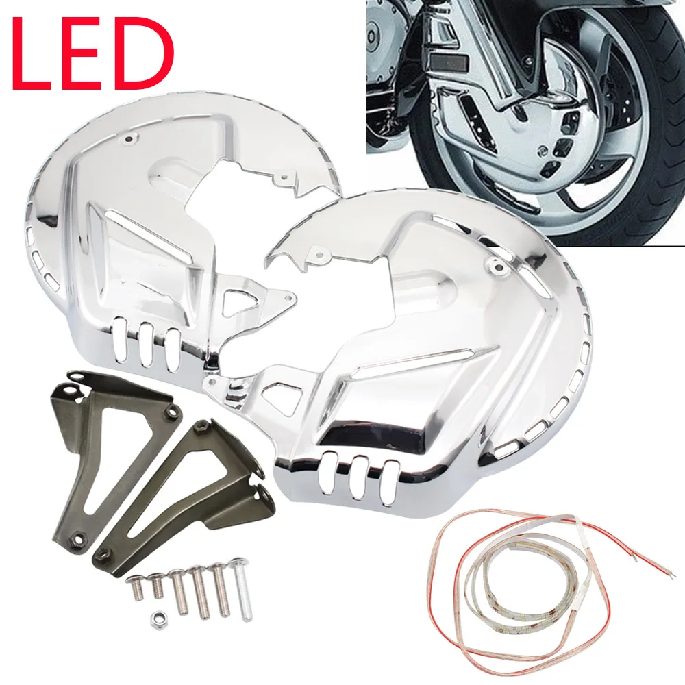 

Motorcycle Chrome Front Brake Disc Rotor Covers W/ LED Light For Honda 13-15 F6B 01-14 GOLDWING GL1800 Models