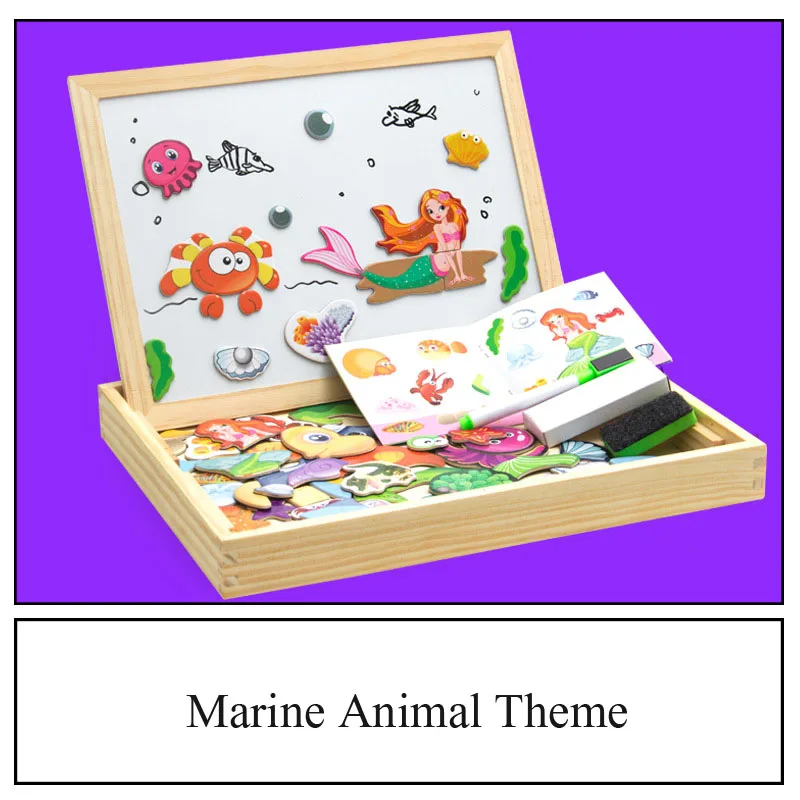Placa de Escrita Lousa e Quadro Branco das Crianças Caixa de Madeira Temas Drawrng Animais Magnética Faça Você Mesmo Educacional Kit Puzzle Brinquedos 4 13 Brinquedos p desenhar