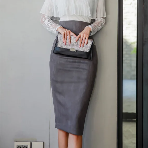 

Suede Skirt Business Skirt Spring And Autumn New Style High-waisted One-step Skirt Mid-length Slim Fit Slimming Work Skirt