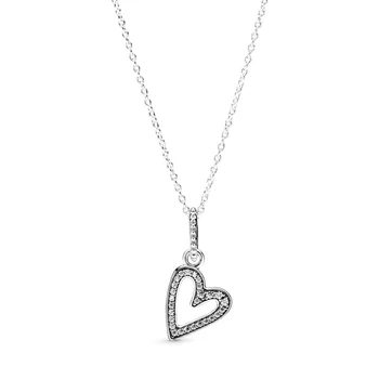

2020 NEW 100% 925 Sterling Silver Sparkling Freehand Heart Pendant Necklace Fit Women Valentine's Day Original Fashion Jewelry