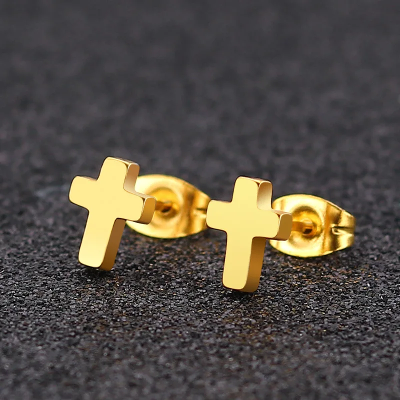 

Fashion Kpop Korean Cross Small Earrings Stainless Steel Earrings For Girls Ear Studs Man Women Jewelry Elegant Gifts