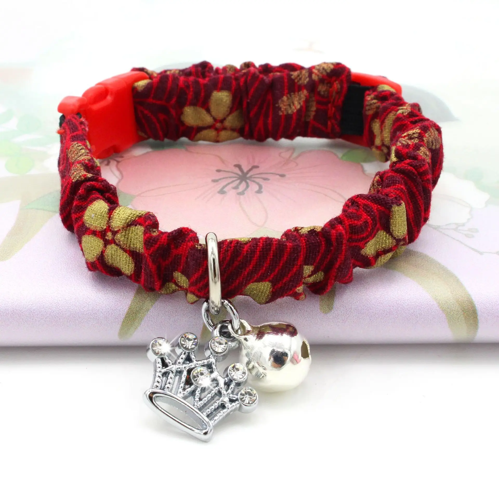 Cat Collar Elastic Neck Ring with Crystal & Bell Collars Printing Kitty Necklace Adjustable Kitten Collar Cat Accessories
