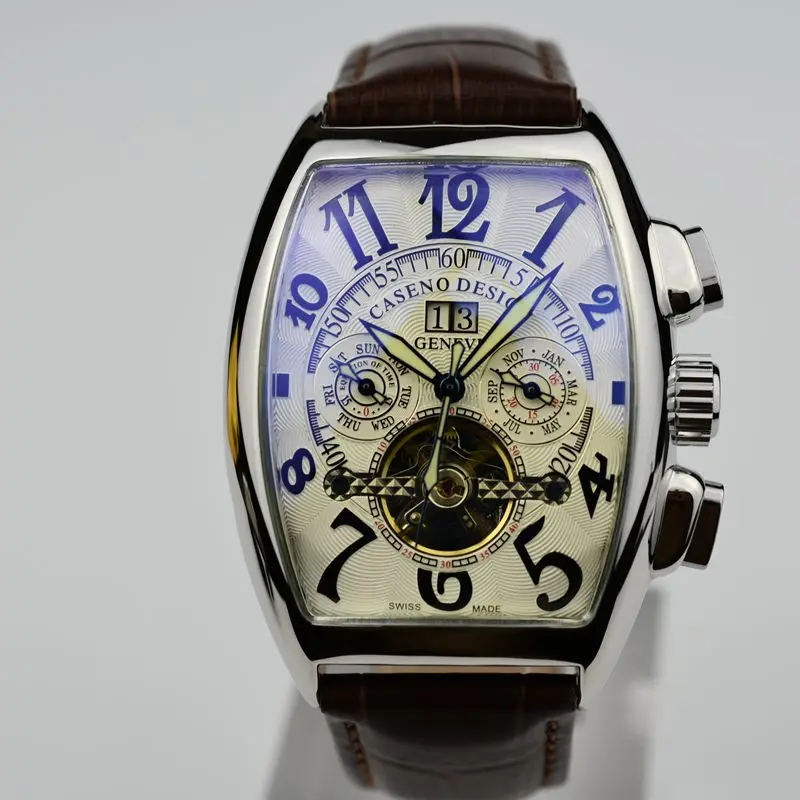 Механические часы Tourbillon, мужские роскошные часы от ведущего бренда CASENO, кожаный ремешок, мужские автоматические часы с скелетом, Прямая поставка, мужские часы