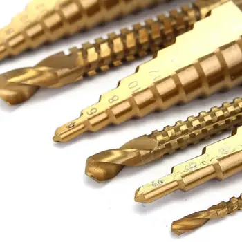 

Titanium Coated Step High Speed Steel 6pcs Drill Bits Hole Cutting Tool 2 Flute