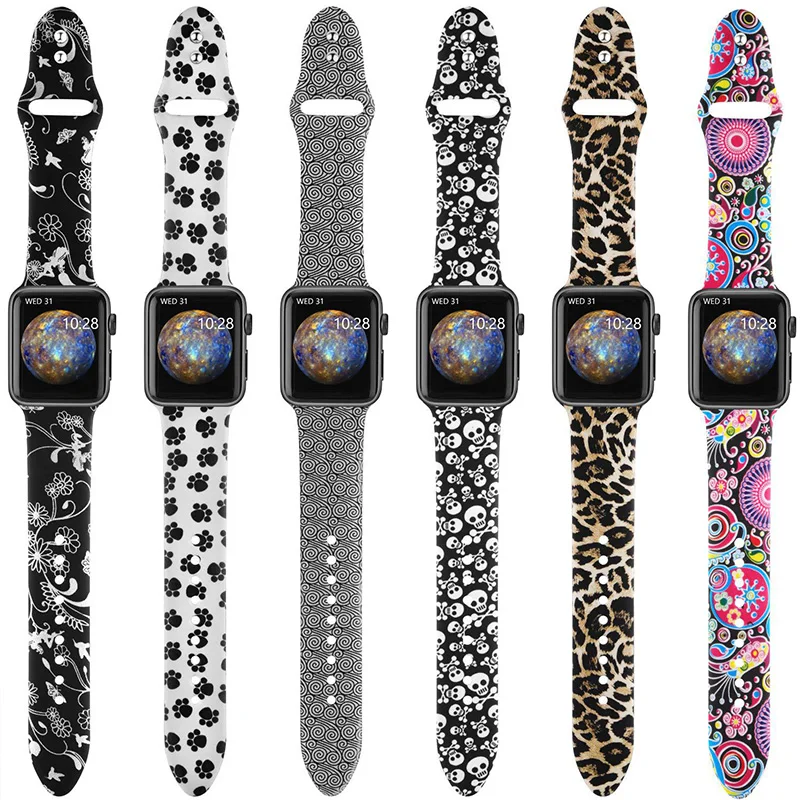 

Fashion Leopard Pattern Silicone Watch Strap for Apple watch 4 Series 4/3/2/1 Women Girl Student Watch Band for iwatch