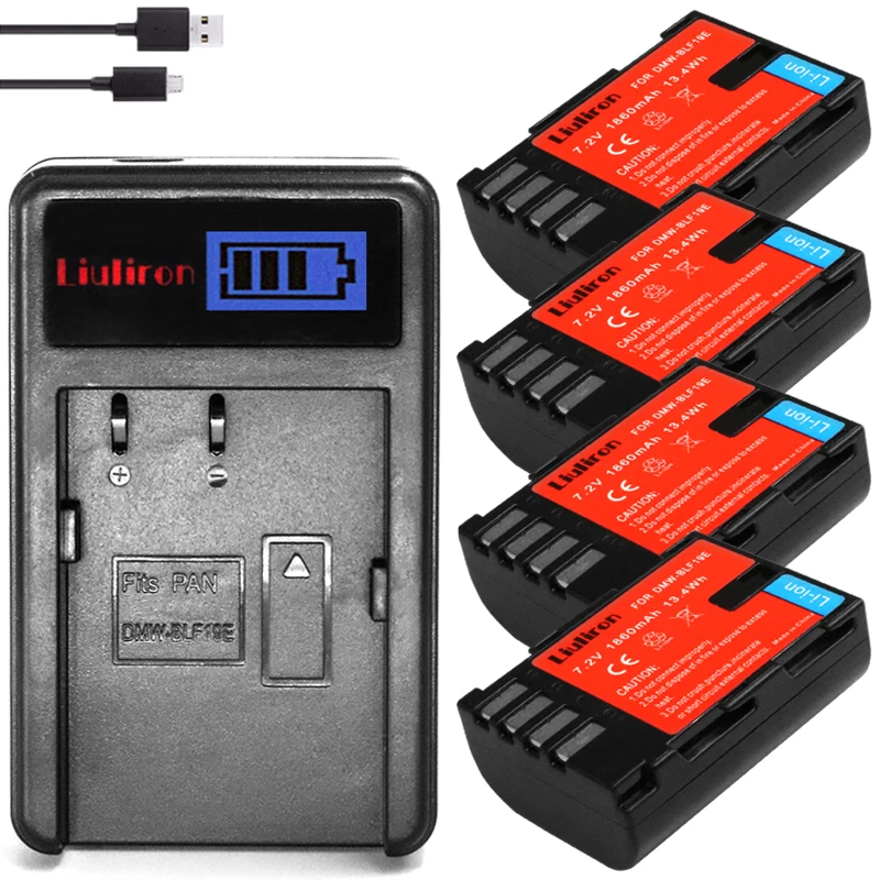 4Pcs DMW-BLF19 DMW BLF19 BLF19E DMW-BLF19e DMW-BLF19PP Battery&ampLED Dual USB Charger for Panasonic GH3 GH4 GH5 G9 | Электроника