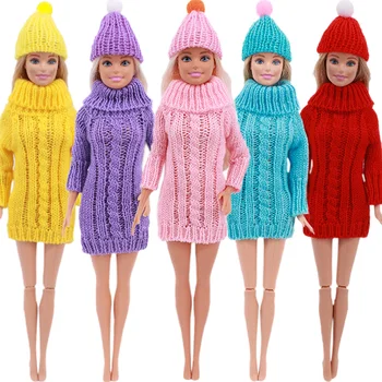2Pcs/Lot FreeShiping =1Sweater+1Hat Handmade Barbies Clothes For Accessories 11.8 Inch Barbie Doll Winter Clothing,Girls Gift 1