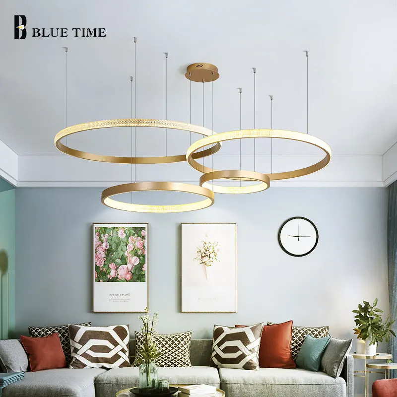 Circle Rings LED Chandelier Home Indoor Lighting For Living Room Dining Lustre Hanging Gold Black Lamps | Лампы и освещение