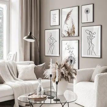 

Line Art Figure Poster Dandelion Canvas Painting Grass Wall Art Print Quote Modern Picture For Living Room On The Wall Decor