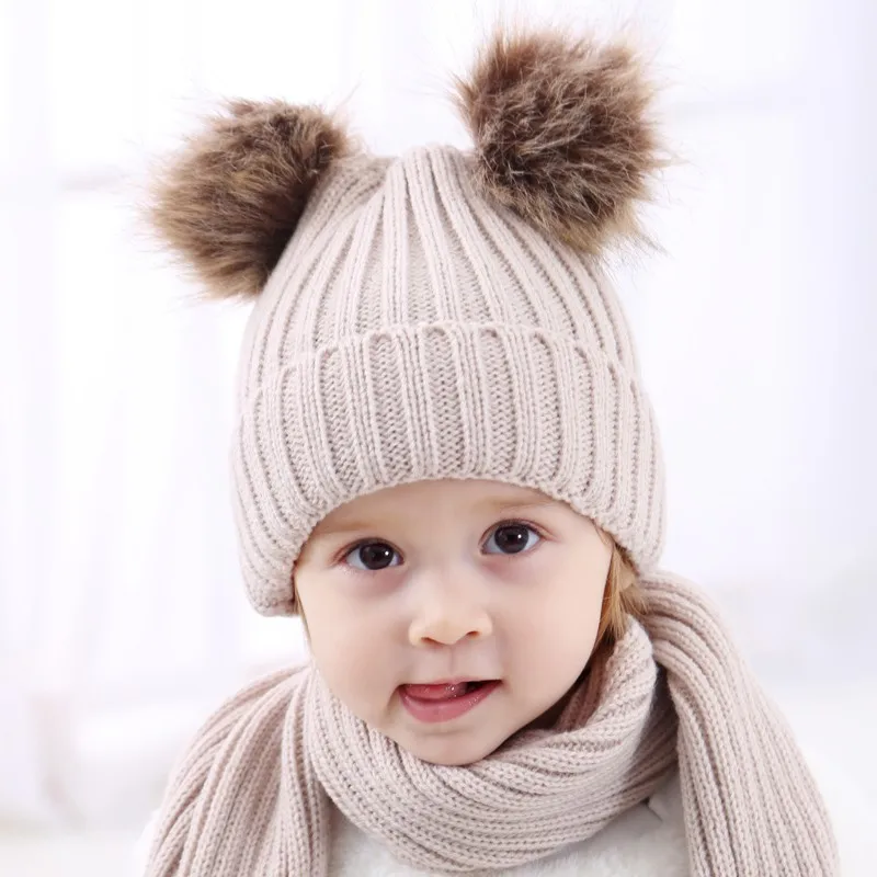Детская вязаная шапка милая детская шапка с помпоном зимняя Кепки для мальчиков и девочек, Повседневное однотонные Цвет девочек шляпа детская шапочка