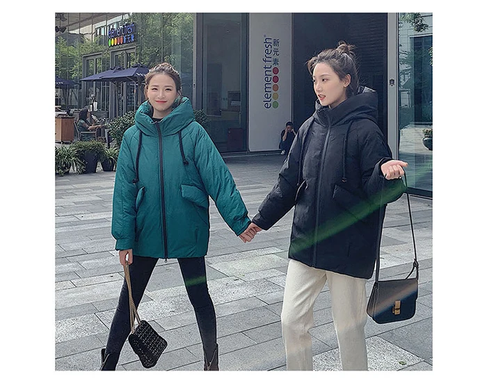 Gentillove Fashion Leisure Style Parka Winter Korean Harajuku Jackets Casual Pocket Hooded Warm Coat Warm Padded Jacket