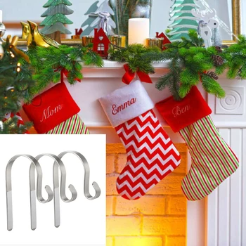 

3Pcs Christmas Stocking Holder Mantle Hooks Hanger Fireplace Clip Home Tools Bags Lovely Gift Bag For Children Fireplace Tree