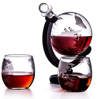 

Hellodream home bar 3 Pcs Glass lead-free Whiskey Decanter Set globe Decanater with 2 Pcs whiskey glass