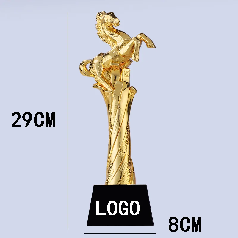

Customized Horse Galloping Resin Premium Gold-plated Trophy Creative Champion Crystal Custom Metal Horse Head Medal Trophy