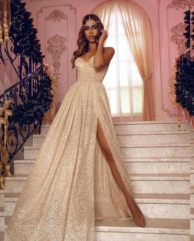 Золотое расшитое блестками длинное вечернее платье милое платье с разрезом для выпускного вечера женские Макси Формальные платья Платья de soriee дешево