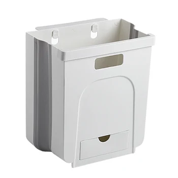 

8L Wall Mounted Folding Waste Bin Kitchen Cabinet Door Hanging Trash Bin Garbage Car Trash Can Wall Mounted Foldable Cleaning