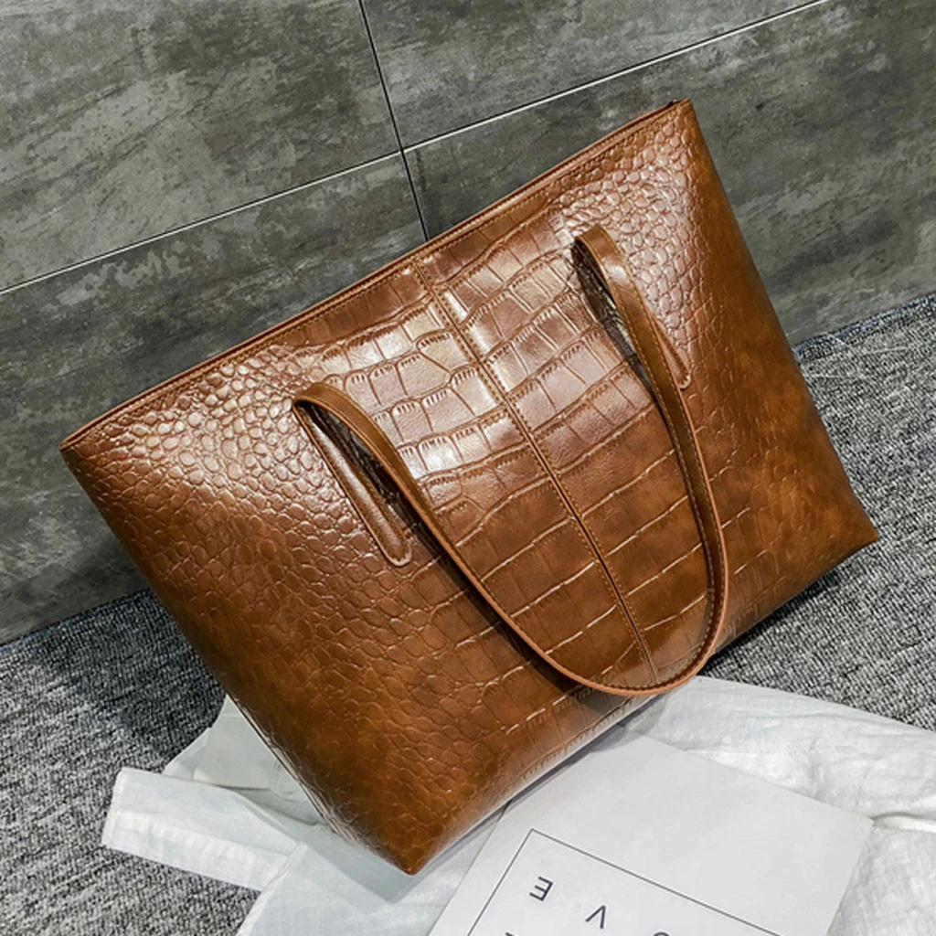 High-Quality Luxury Crocodile Handbag Women Retro Leisure Large Shoulder Bag Female Causal Totes Simple Shopping Handbag 904
