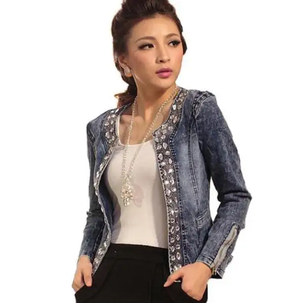 

Casaco Feminino Fashion Women Diamonds Denim Jacket coat Ladies jacket Tops Slim Jeans casaco Top plus size blazer feminino 4XL