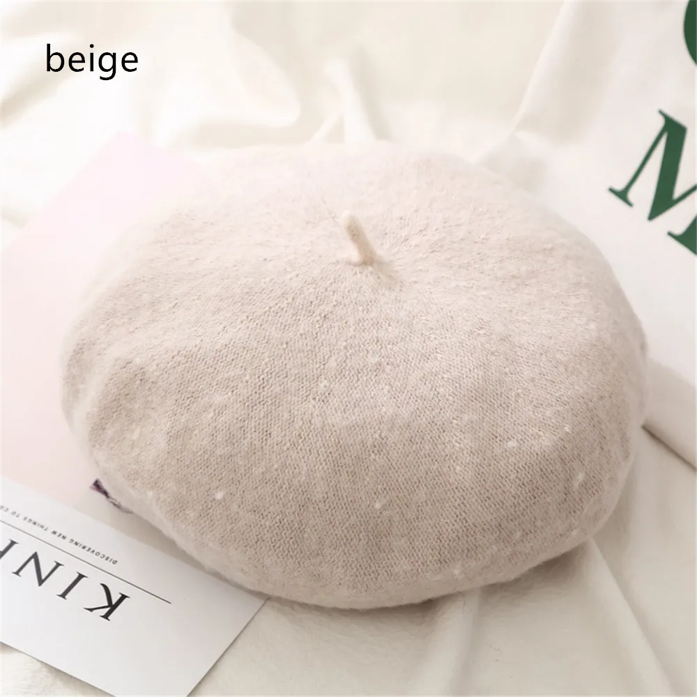 beige 1 шт. шерстяной берет, шапки для женщин, французская шапка для девушек, чистый цвет, Осень-зима, берет, плоская кепка, шапка, фетровые береты, зимняя шапка для рыбалки - Цвет: beige