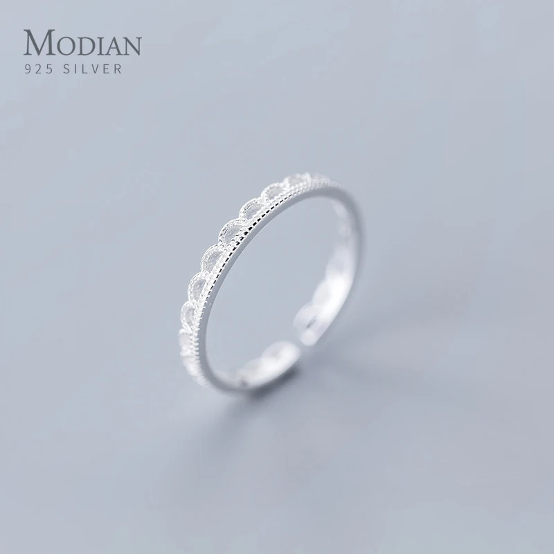 

Modian Elegant Geometric Wave Lace Pattern Genuine Sterling Silver 925 Ring for Wome Free Size Ring Fine Jewelry 2020 Design