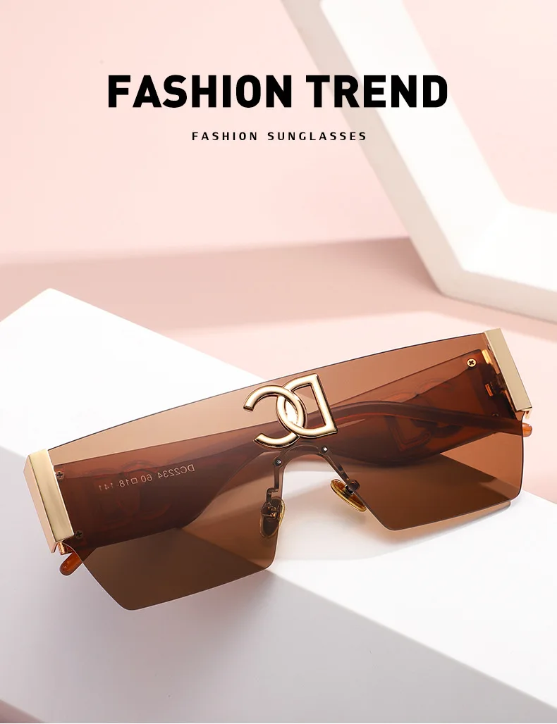 Rimless One Piece Square Sunglasses Women Frameless Flat Top Sun Glasses Men Luxury Brand Designer Silver Mirror Shades Eyewear