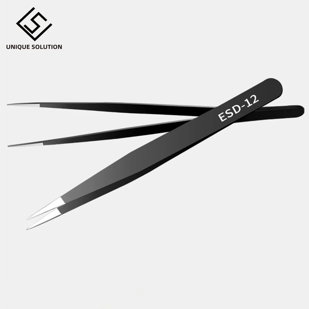 6Pcs Anti-static ESD Stainless Steel Tweezers Maintenance Tools Industrial Precision Curved Straight Tweezers Repair Tools 2019 5