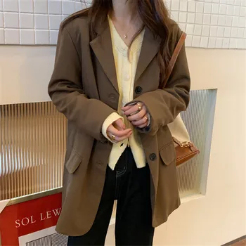 

Comelsexy 2020 New Autumn Blazers Women Vintage Formal Blazer Loose Elegant OL Single-breasted Casual Suit Collar Jacket Female
