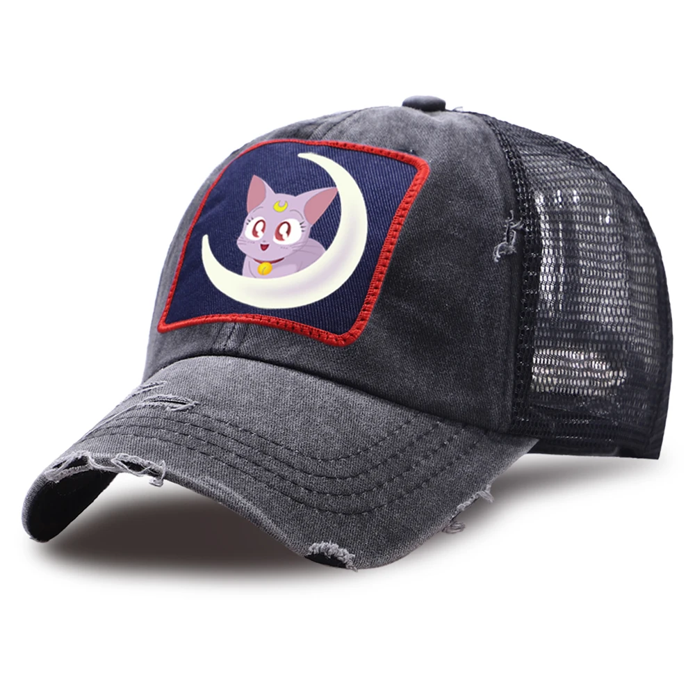 

Anime Cat Sun Hats Unisex Outdoor Sailor Moon Baseball Caps Women Washed Vintage Hip Hop Snapback Hat Breathable Cotton Mesh Cap