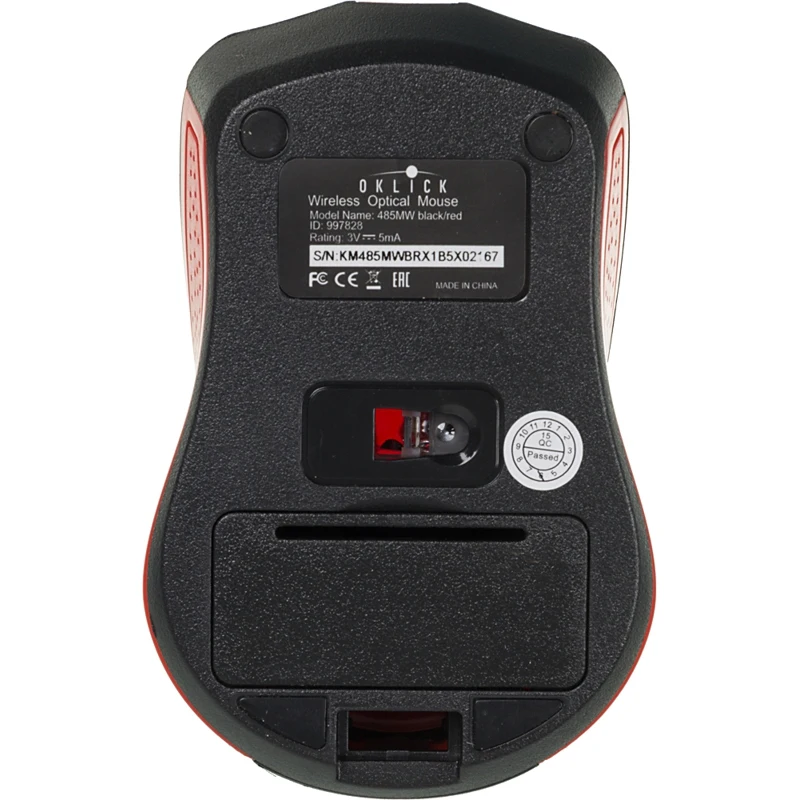 Мышь OKLICK 485MW, беспроводная, USB, черный и красный
