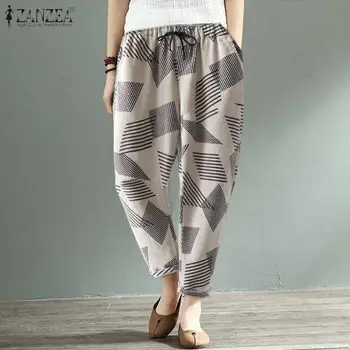 

2020 ZANZEA Women's Harem Pants Spring Corduroy Trousers Casual Elastic Waist Long Turnip Vintage Printed Streetwear Pantalon