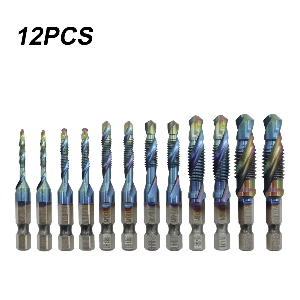 plane tool wood 6/12Pcs Hex Shank Titanium Plated HSS Screw Thread Metric Tap Drill Bits Screw Machine Compound Tap M3 M4 M5 M6 M8 M10 Hand Tool edge corner plane Hand Tools