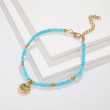 Европа и Америка стиль богемный стиль простой цвет браслет из бисера сплав раковина бирюза ножной браслет