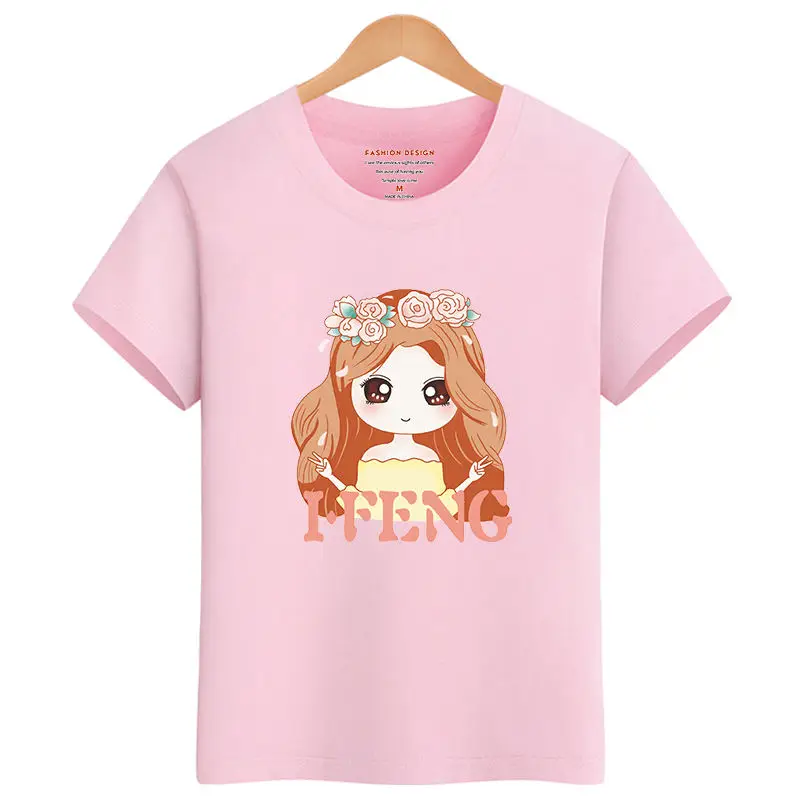 Pink 8A Новые летние детские футболки для девочек г. Детские хлопковые футболки с короткими рукавами, повседневные футболки с героями мультфильмов для девочек, топы для студентов, 100-165 - Цвет: Pink 8A
