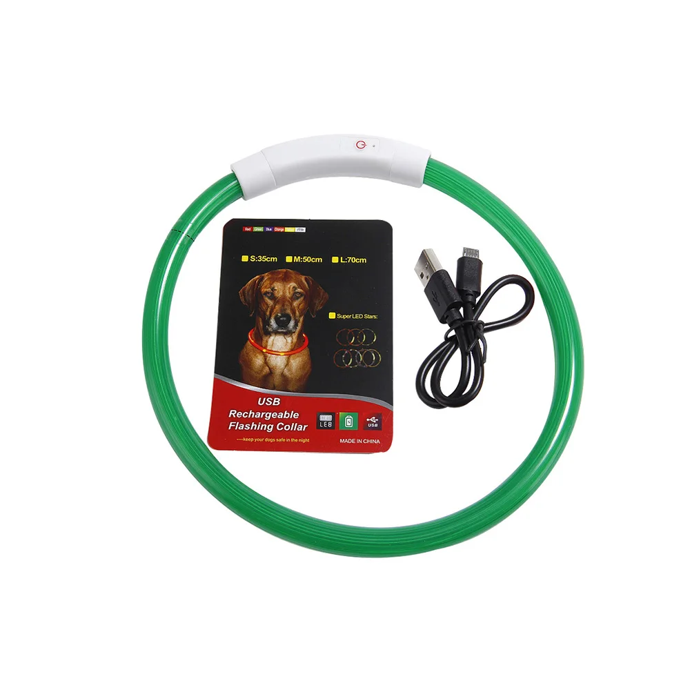 Green Usb-зарядка ошейник для собак Светодиодный ночной мигающий светящийся ошейник для собак кошек антиаварийный Регулируемый ошейник Тедди золотистый ретривер - Цвет: Green