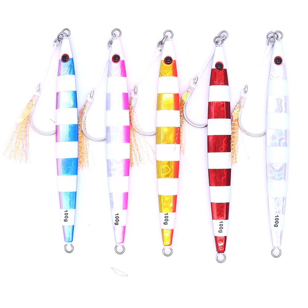 Velocidade da Isca Iscas com Gancho de Pesca Castfun Luminosa Jigging Jig Iscas Isca Artificial Brilho 5pc 100g 160g 200g