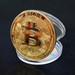 Gold Plated Physical Bitcoin Art Collection with Display Case - Antique Silver Coin Replica Gift (Gold)