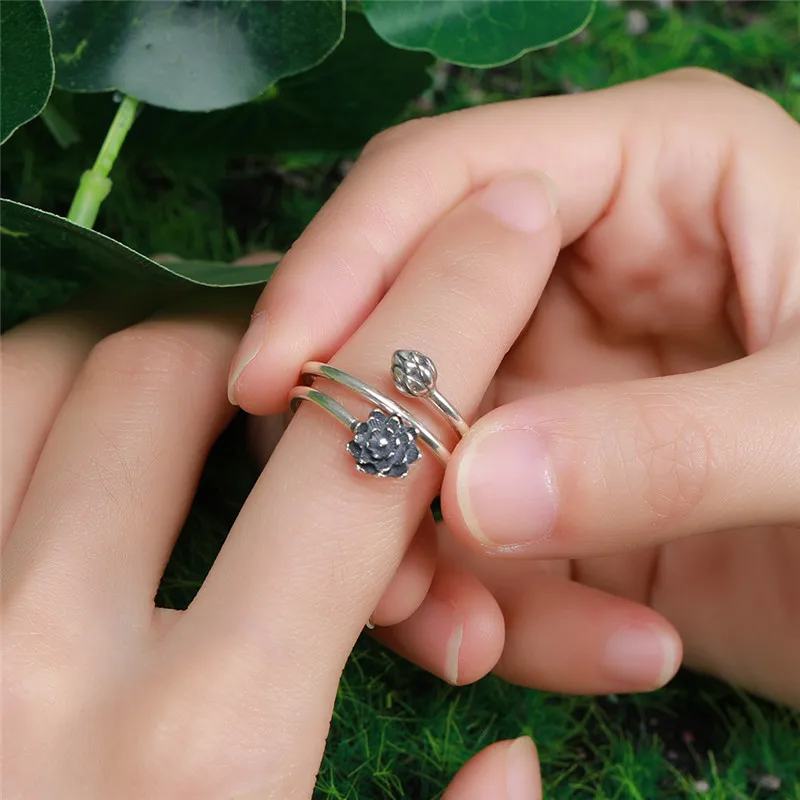 V. YA 925 стерлингового серебра Vintager кольца обмотки формы цветок лотоса Открытые Кольца для женщин леди стерлингового серебра-ювелирные изделия