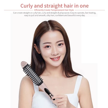 

2 in 1 Straightener Curler Curling Brush Hair Straightener Curly Flat Iron Professional Salon Styling Tools
