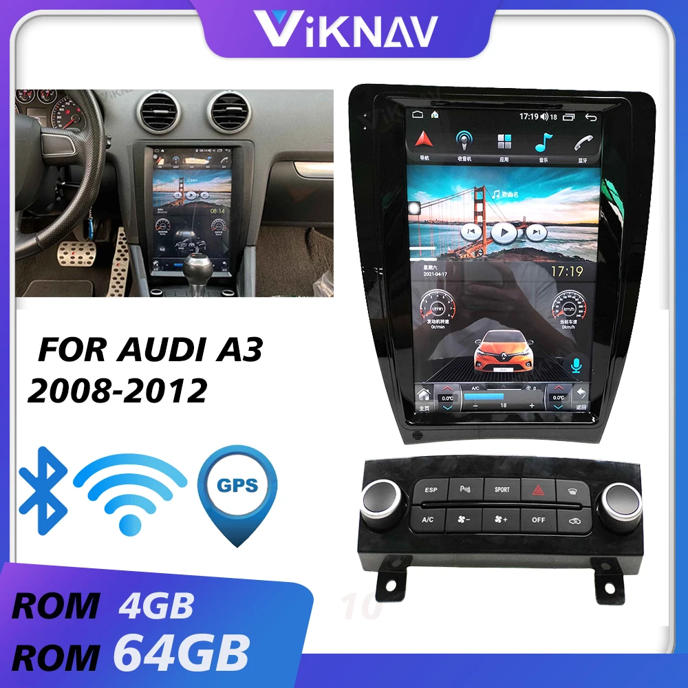 Android 9 pulgadas para 2008 2009 2010 2011 2012 Audi A3 Radio HD Pantalla  táctil Navegación GPS con Bluetooth AUX soporte Carplay DVR