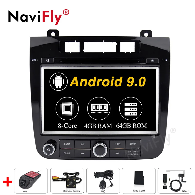 NaviFly авто gps навигация для Фольксваген TOUAREG 2011- Android 9,0 автомобильный Радио стерео Мультимедиа плеер 1080P HD wifi BT - Цвет: 4GB-64GB-CAM-DVR-DAB